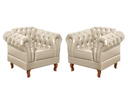 Conjunto De 2 Poltronas Dom Pedro Chesterfield Capitonê - Bege