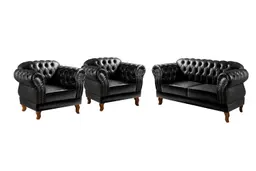 Conjunto De Poltronas E Sofá Dom Pedro 2 Lugares Chesterfield Capitonê - Couríssimo Preto