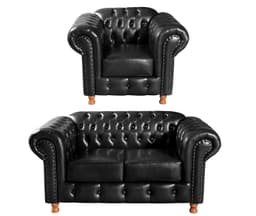 Conjunto De Sofá 2 Lugares E Poltrona Chesterfield Capitonê Luís Xv - Couríssimo Preto