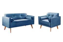 Conjunto De Sofá 2 Lugares E Poltrona Luma - Linho Azul