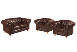 Conjunto De Sofá 2 Lugares E Poltronas Decorativa Chesterfield Capitonê Luís Xv - Café