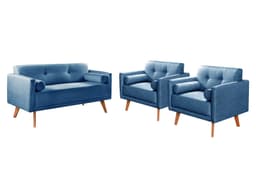 Conjunto De Sofá 2 Lugares E Poltronas Luma - Linho Azul