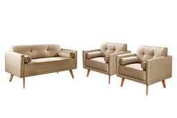 Conjunto De Sofá 2 Lugares E Poltronas Luma - Linho Marrom