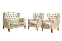 Conjunto Imperador Sofá Chesterfield Decoração Retrô Vintage - Couríssimo Bege