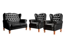 Conjunto Imperador Sofá Chesterfield Decoração Retrô Vintage - Couríssimo Preto 005