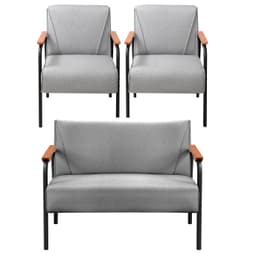 Conjunto Namoradeira 2 Lugares E 2 Poltronas Decorativas Jade - Linho Cinza