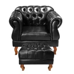 Conjunto Poltrona Duquesa E Puff Banqueta Chesterfield Capitonê Retrô - Preto