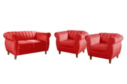 Conjunto Realeza Sofá com Poltronas Chesterfield Decoração Sala Recepção - Suede Vermelho