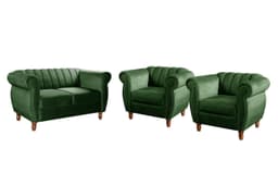 Conjunto Realeza Sofá com Poltronas Chesterfield Decoração Sala Recepção - Veludo Verde