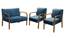 Conjunto Sofá 2 Lugares E 2 Poltronas Decorativas Anita - Linho Azul