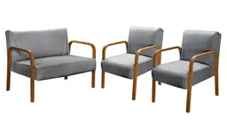 Conjunto Sofá 2 Lugares E 2 Poltronas Decorativas Anita - Linho Cinza