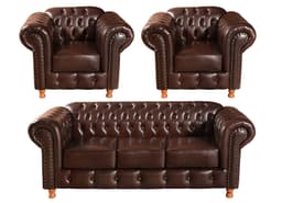 Conjunto Sofá 3 Lugares Chesterfield Capitonê E 2 Poltronas Luís Xv - Couríssimo Café