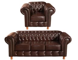 Conjunto Sofá 3 Lugares Chesterfield Capitonê E Poltrona Luís Xv - Couríssimo Café