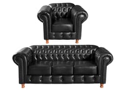 Conjunto Sofá 3 Lugares Chesterfield Capitonê E Poltrona Luís Xv - Couríssimo Preto