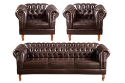 Conjunto Sofá Chesterfield 3 Lugares E 2 Poltronas Dom Pedro - Couríssimo Café