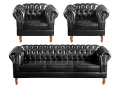 Conjunto Sofá Chesterfield 3 Lugares E 2 Poltronas Dom Pedro - Couríssimo Preto