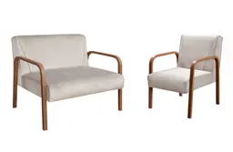 Kit Namoradeira E Poltrona Anita Braço Madeira - Suede Bege