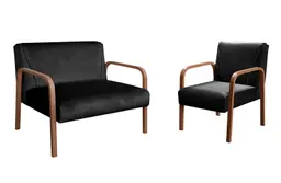 Kit Namoradeira E Poltrona Anita Braço Madeira - Veludo Preto