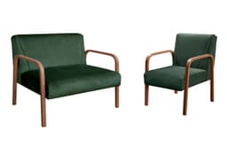 Kit Namoradeira E Poltrona Anita Braço Madeira - Veludo Verde