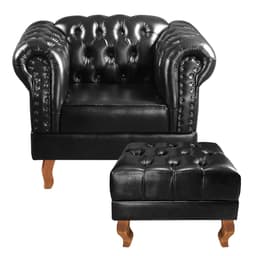 Poltrona Com Puff Chesterfield Capitonê Dom Pedro - Preto