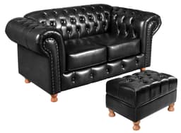 Sofá 2 Lugares Chesterfield Capitonê Com Puff Decorativo Luís Xv Apoio De Pés - Couríssimo Preto