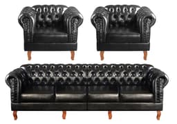 Sofá 4 Lugares Bipartido  E 2 Poltronas Chesterfield Capitonê Dom Pedro - Couríssimo Preto