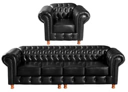 Sofá Bipartido 4 Lugares E  Poltrona Chesterfield Capitonê Luís Xv - Couríssimo Preto