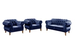 Sofá Chesterfield Capitonê 2 Lugares E 2 Poltronas Duquesa Para Sala Recepção - Suede Azul