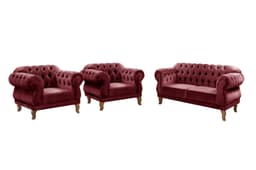 Sofá Chesterfield Capitonê 2 Lugares E 2 Poltronas Duquesa Para Sala Recepção - Suede Bordô