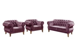 Sofá Chesterfield Capitonê 2 Lugares E 2 Poltronas Duquesa Para Sala Recepção - Veludo Roxo
