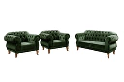 Sofá Chesterfield Capitonê 2 Lugares E 2 Poltronas Duquesa Para Sala Recepção - Veludo Verde