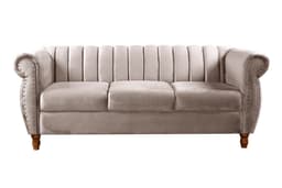 Sofá Chesterfield Realeza 3 Lugares Decoração Retrô - Veludo Capuccino