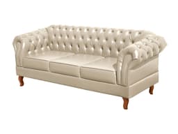 Sofá Dom Pedro Chesterfield 3 Lugares Vintage Clássico Retrô - Bege