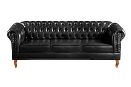 Sofá Dom Pedro Chesterfield 3 Lugares Vintage Clássico Retrô - Preto