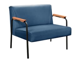 Sofá Namoradeira 2 Lugares Jade Com Apoio De Braço Madeira/metal - Linho Azul