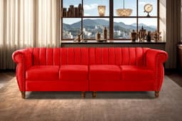 Sofá Realeza 4 Lugares Cor:Suede Vermelho 100
