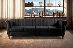 Sofá Realeza 4 Lugares Cor:Veludo Preto 410