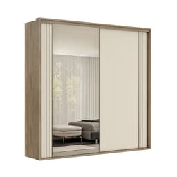 Guarda-Roupa Casal com Espelho Imperium 2 Portas 6 Gavetas Carvalho e Off White 207 cm
