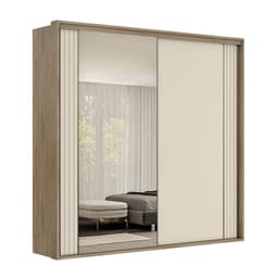 Guarda-Roupa Casal com Espelho Imperium 2 Portas 6 Gavetas Carvalho e Off White 242 cm