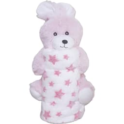 Bichinho com Pelúcia 18cm com Manta 75x75cm Coelho Rosa