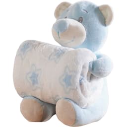 Bichinho de Pelúcia Carinhoso New com Manta Bebê 100x75cm Ursinho Azul