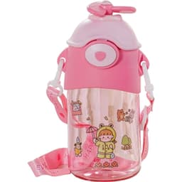 Copo Infantil Hélice Garrafa com Tampa e Canudo 700ml Rosa
