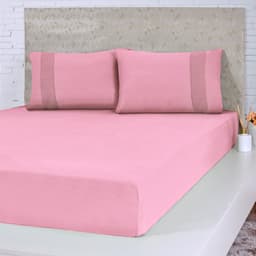 Jogo de Cama Casal Malha 3 Pçs Bella Cama 100% Algodão 138x188x30cm Coral