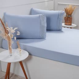 Jogo de Cama King Broderie 3 Pçs Bordado Inglês 193x203x40cm Blue