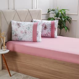 Jogo de Cama King Malha 3 Pçs Bella Cama New 190x200cm Rosa