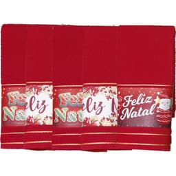 Kit 5 Toalha Lavabo Natalina Jacquard 30x45cm Vermelho