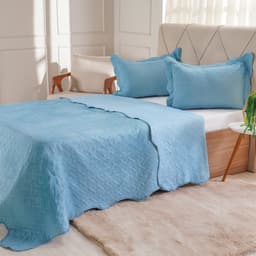 Kit Cobre Leito King Ultra Lisse Lisa New 250x270cm Azul Estonado