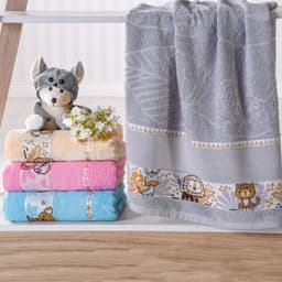 Kit Toalha de Banho e Rosto Infantil com Barra Ponto Cruz