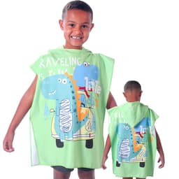 Poncho de Praia Kids com Capuz Kids Dino Verde