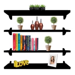 Kit 4 Prateleiras Estante de Parede Decorativa MDF Preto 60x15